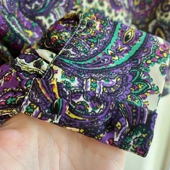 J Crew Blouse Floral Paisley Keyhole Back Boat Neck Purple Long Sleeve Flowy - Picture 7 of 7